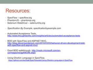 SpecFlow Workflow with Page Object
 