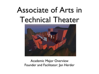 Associate of Arts in
Technical Theater

Academic Major Overview
Founder and Facilitator: Jan Herder

 