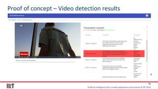 Artificial Intelligence (AI) in media applications and services © IRT 2019
45
Proof of concept – Video detection results
Nach unten scrollen für Transkript & mehr…
 