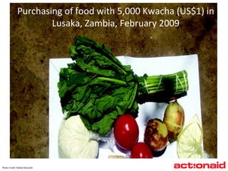Purchasing of food with 5,000 Kwacha (US$1) in Lusaka, Zambia, February 2009 Photo Credit: Mwila Mulumbi 