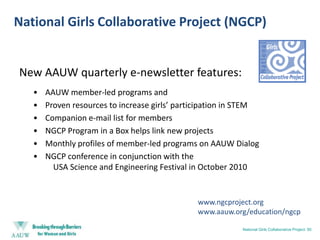 How You Can HelpShare the AAUW Report withParentsTeachers  School Principals  PTA (Parent Teacher Association) Afterschool groups (Girls Scouts)College Administrators and FacultyNews Mediaand othersVisit www.aauw.org to download a free copy of Why So Few? Women in Science, Technology, Engineering and Mathematics and to learn moreNew Research: “Why So Few?”: 41