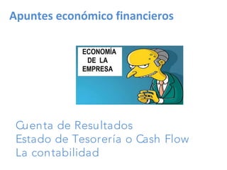 Cuenta de Resultados
Estado de Tesorería o Cash Flow
La contabilidad
Apuntes económico financieros
 