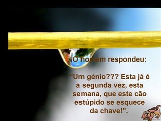 O homem respondeu:
"Um génio??? Esta já é
a segunda vez, esta
semana, que este cão
estúpido se esquece
da chave!".
 