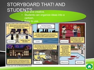 STORYBOARD THAT! AND 
STUDENTS • Fun and creative. 
• Students can organize ideas into a 
cartoon. 
• Easy to use. 
 