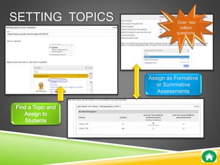 SETTING TOPICS 
Over two 
million 
questions 
Assign as Formative 
or Summative 
Assessments 
 