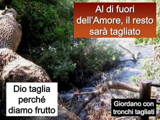 Al di fuori dell’Amore, il resto sarà tagliato Dio taglia  perché diamo fruttoGiordano con tronchi tagliati