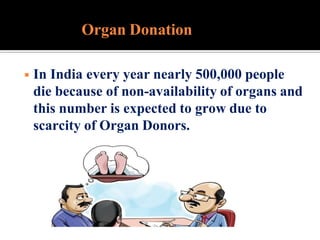 ◾ In India every year nearly 500,000 people
die because of non-availability of organs and
this number is expected to grow due to
scarcity of Organ Donors.
Organ Donation
 