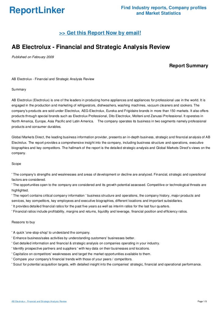 AB Electrolux Financial and Strategic Analysis Review