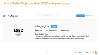 S E L B S T S I C H E R Z U M E R F O L G
Beispielhaftes Projektergebnis: ESBZ Instagram Account
3
 