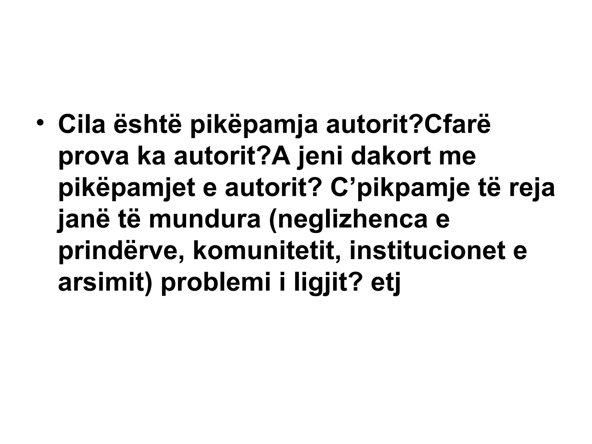 Cila është pikëpamja autorit?Cfarë prova ka autorit?A jeni dakort me pikëpamjet e autorit? C’pikpamje të reja janë të mundura (neglizhenca e prindërve, komunitetit, institucionet e arsimit) problemi i ligjit? etj   