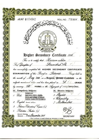 Certificate (HSC)