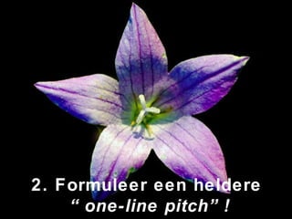 2. Formuleer een heldere  “ one-line pitch”! 