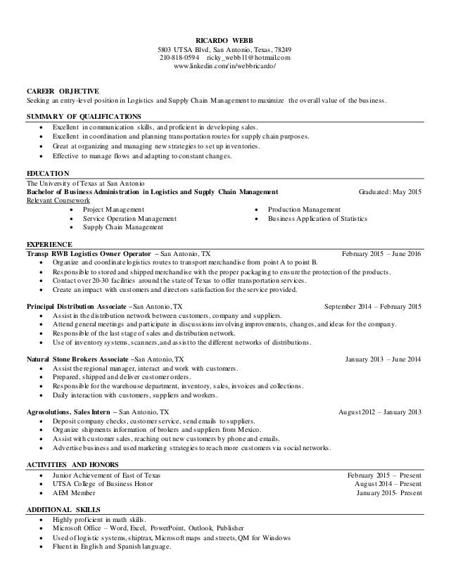 Distribution logistics manager resume