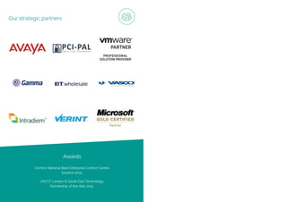 ip integration | www.ipintegration.com Page 43
Our strategic partners
Awards
Comms National Best Enterprise Contact Centre
Solution 2015
UKCCF London & South East Technology
Partnership of the Year 2015
 