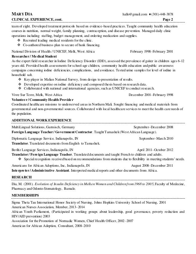 community health resume