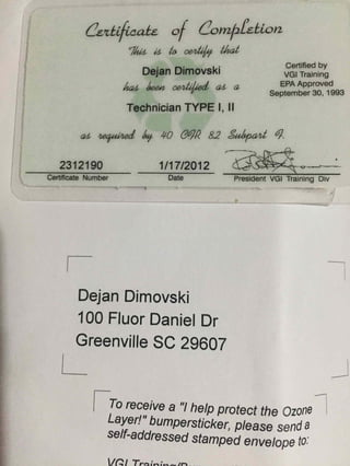 Dejan Dimovski EPA Certificate