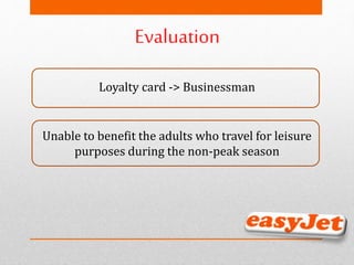 Unable to benefit the adults who travel for leisure
purposes during the non-peak season
Evaluation
Loyalty card -> Businessman
 
