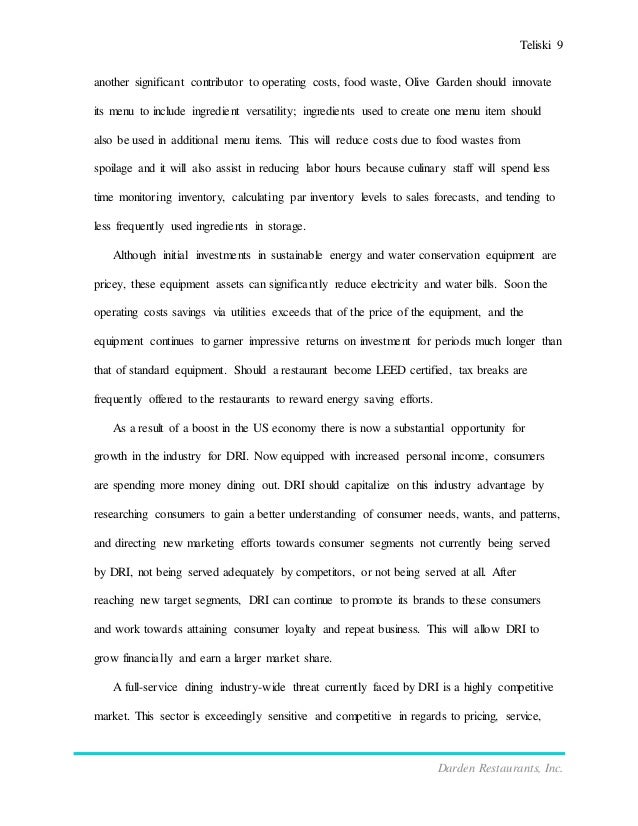 Evaluation essay olive garden