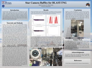 Star Camera Baffles for BLAST-TNG
University of Pennsylvania
Mark Giovinazzi, Dr. Mark Devlin
References
Introduction
Materials and Methods
Results Conclusion
Future Work
The BLAST-TNG experiment is chosen to fly in December, the eve of the
Antarctic summer; during this time of year in the South Pole, constant
sunlight is unavoidable. While BLAST-TNG benefits from such conditions
since it is powered by solar panels, the abundance of sunlight concurrently
puts the efficiency of its star cameras at extreme risk. Although the cameras
need to absorb photons from stars in front of them, the sun's immense power
would otherwise blind the cameras with unnecessary light; the star camera
baffles were designed to block all such light.
In order to create an effective design for the star camera baffles, we had to
work under several constraints. First, we had to account for the 1.6º opening
angle of the star cameras. To supply enough room for error during assembly,
our model’s opening angle was set to be 1.8º, meaning that all incoming light
with an angle of 1.8º or less will be allowed to reach the lens. The second
constraint was that the length of the star camera baffles had to exceed that of
the sunshields, which is about 69 inches; to again provide some room for
error, the total length of our design was made to be an even 72 inches. The
final model chosen involves two cylindrical trusses attached to one each
other, the first of which bolts onto the star camera and has a radius of 8.75
inches to account for the bolt pattern of the star camera and the second of
which is larger, stepping up in diameter to 11 inches to account for the ever-
increasing inside diameter due to the opening angle of the star camera baffle.
Carbon fiber tubes were selected to build our trusses in order to provide a
good blend between lightweight and strong. To support the two cylindrical
trusses and hold the tubes in place, aluminum was chosen,considering that it
is relatively cheap, light, and strong. We used the metal to make three rings,
one of which would bolt onto the star camera, while the other connected the
two different sized trusses together, and the last constrained the carbon fiber
tubes at the top of the star camera baffle. To help block light from reaching
the lens, 1/32 inch carbon fiber disks were placed in the star camera baffle in
such ways that all unnecessary light could be blocked. We then wrapped the
sides of our star camera baffle to prevent light from entering anywhere but
the opening. For this, 0.002 inch thick matte black aluminum wrap with an
absorptive rating of 95% was picked, such that light bouncing on the inside
could be easily absorbed. We decided that if a photon were to bounce more
than three times off of this foil, we would no longer care about blocking it, as
it will have a 99.9875% chance of having been absorbed. Finally, the trusses
were spray painted a flat black to absorb, while the outside would be coated
in a glossy white to reflect, such that the star camera baffle does not overheat.
Having the general structural design in place, the only task remaining was to
determine the optimal positioning of the carbon fiber baffles such that all
unwanted light is blocked. With the three bounce limit in mind, we needed to
position a series of disks inside the star camera baffle to do the blocking of
all light that bounces between one and three times and would otherwise reach
the star camera lens. Note that if the photon bounces 0 times, it is coming
from the front and is therefore light that we care to observe. A unique code
was written using Python to determine exact locations of these carbon fiber
baffles, the result of which produced their locations in such fashion as to
absorb 100% of light our circumstances deemed undesirable.
Standing at 72 inches and weighing in at 5.5 pounds, the new star camera
baffles designed for the BLAST-TNG experiment are 40% longer and
40% lighter than those used for the previous experiment, BLAST-Pol. The
additional length was a necessary improvement because of the updated
design of the experiment, since the new sunshields will be bigger and
therefore reflect more light; they had to be long enough to exceed this.
However, the fact they they are so much lighter allows for the extra
length, and in addition induces less hull on the experiment.
Not sure if there are any general BLAST references I should include here.
The current launch date for BLAST-TNG is in December of 2017. This will
make for the official testing of the star camera baffles, and the success of
the experiment is certainly dependent on them. While we will know much
more about the benefits and reproducibility of our star camera baffles after
the experiment has flown, the hope is that this new model for the star
camera baffles will continue to be used for the inevitable future flights
from the BLAST group, and that this design will be adapted and utilized by
other such experiments.
Through experimentation with the aforementioned code, seven baffles were chosen to be placed
at unique spots such that 100% of the unwanted light would be blocked from reaching the star
camera. To demonstrate the accuracy of this, the following plots were generated.
Acknowledgments
This research would not have been possible without the tremendous
assistance of Dr. Mark Devlin, Jeff Klein, Elio Angilè, Federico Nati,
Nicholas Galitzki, Nathan Lourie, and Brad Dober.
The top two plots demonstrate the effectiveness of the star camera baffles without any individual
baffles placed inside of the structure, while the lower two plots demonstrate the effectiveness of
the star camera baffles with the experimentally chosen locations of the seven individual baffles
(note that the center aluminum ring also acts as a baffle). The star camera lens is indicated in the
top left plot via dashed lines, so the fact that no colored beams make it into that region is ideal.
On the bottom right we see an empty plot, meaning that there are no combinations of initial angle
and height from the center entering the star camera baffle which will allow any indices of light to
reach the star camera; again, this is ideal. Overall, these plots shore up any doubt that undesired
photons will be seen by our star cameras during flight. Below are images of the star camera
baffle at various stages of its construction, putting on display all of its various components.
THENEXTGENERATI
ON
BALLOON-BORNE
LARGE
APERTURESUBMILLIMETRET
ELESCOPE-
 