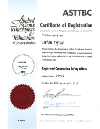 Brian Dycke RCSO Certificate- ASTTBC