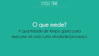 O que mede? 
A quantidade de tempo gasta para executar um ciclo (uma atividade/processo).  
