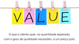 O que o cliente quer, na quantidade esperada, com o grau de qualidade necessário, a um preço justo.  