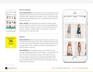 KEYS TO SUCCESS
IN-APP MESSAGING: Anthropologie used in-app messages powered
by Appboy to tell customers about their new m...