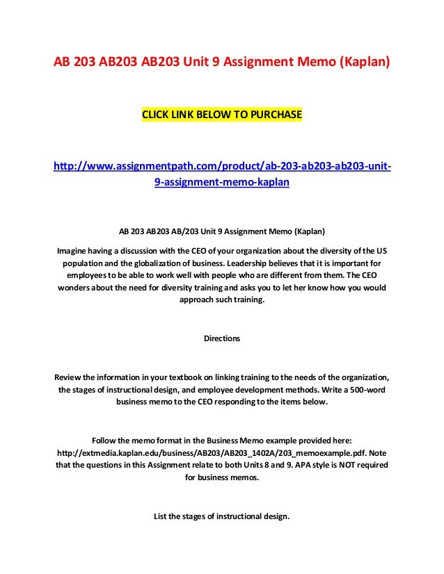 ab 203 ab203 ab203 unit 9 assignment memo kaplan