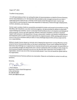Unity Lab Services Letter of Recommendation