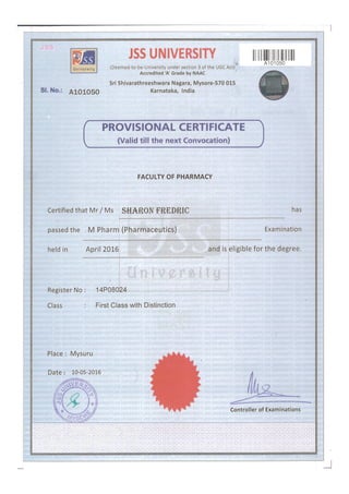 M.Pharm Provisional certificate