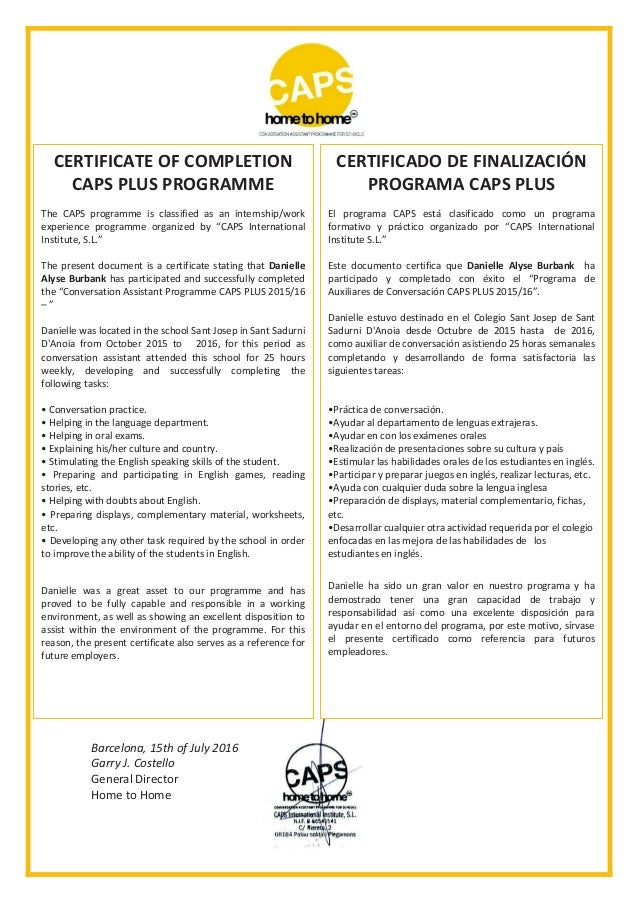 CAPS Certification of Completion