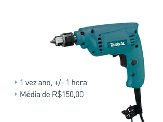 1 vez ano, +/- 1 hora
Média de R$150,00
 