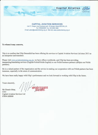 Recommendation from Capital Aviation