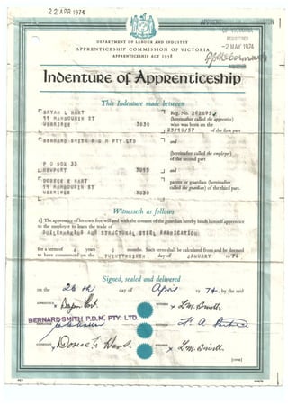 indentures and welding certificates