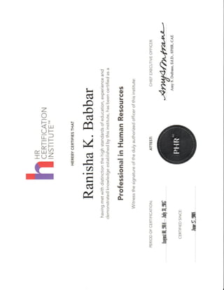 PHR Certificate 2015