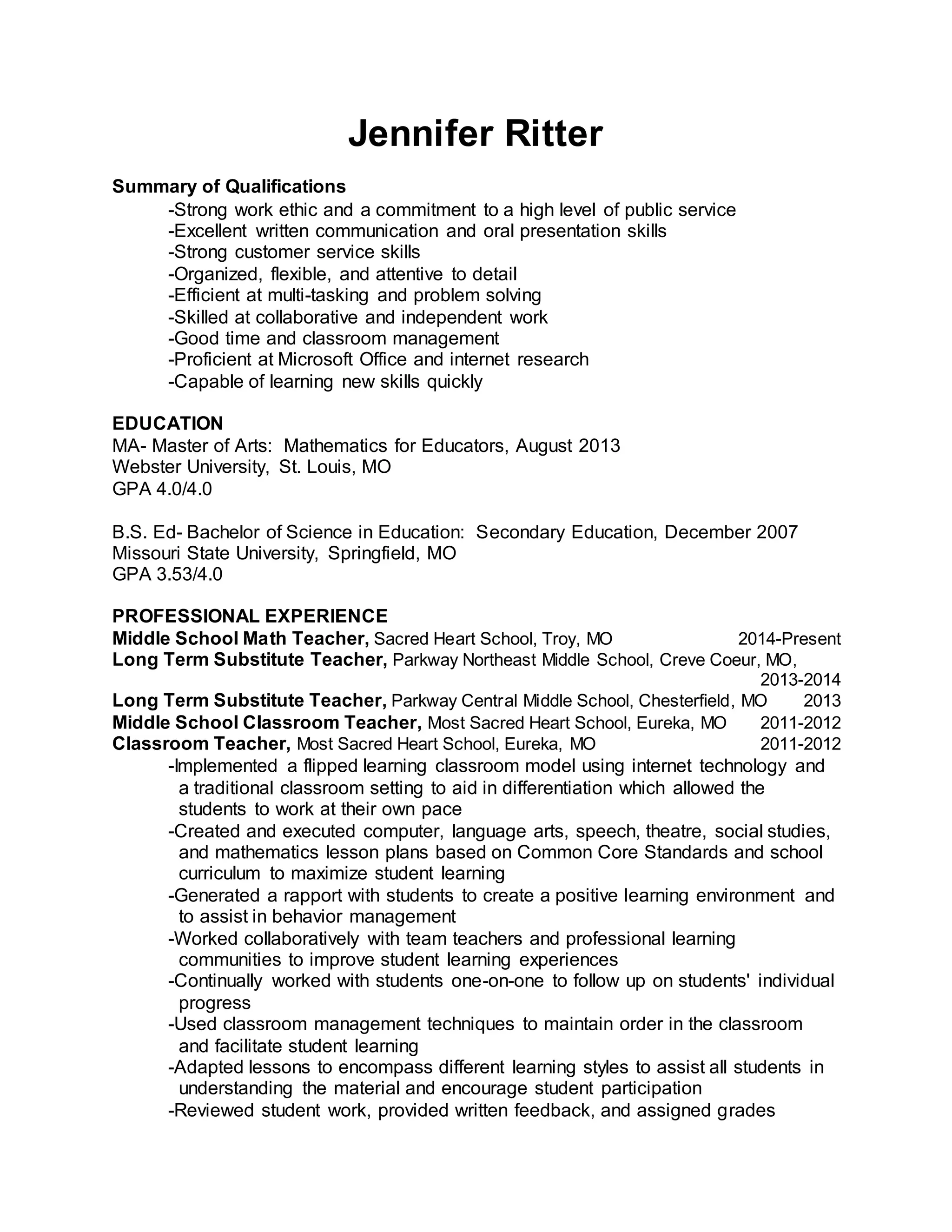 Jennifer Ritter Linked In Resume | DOCX