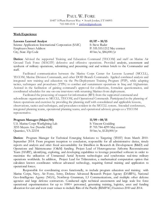 marine corps resume examples