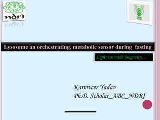 Lysosome an orchestrating, metabolic sensor during fasting
Light towards longevity…
Karmveer Yadav
Ph.D. Scholar_ABC_NDRI
 
