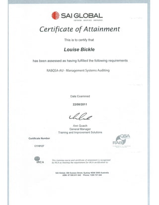 Management Systems Auditing Certificate
