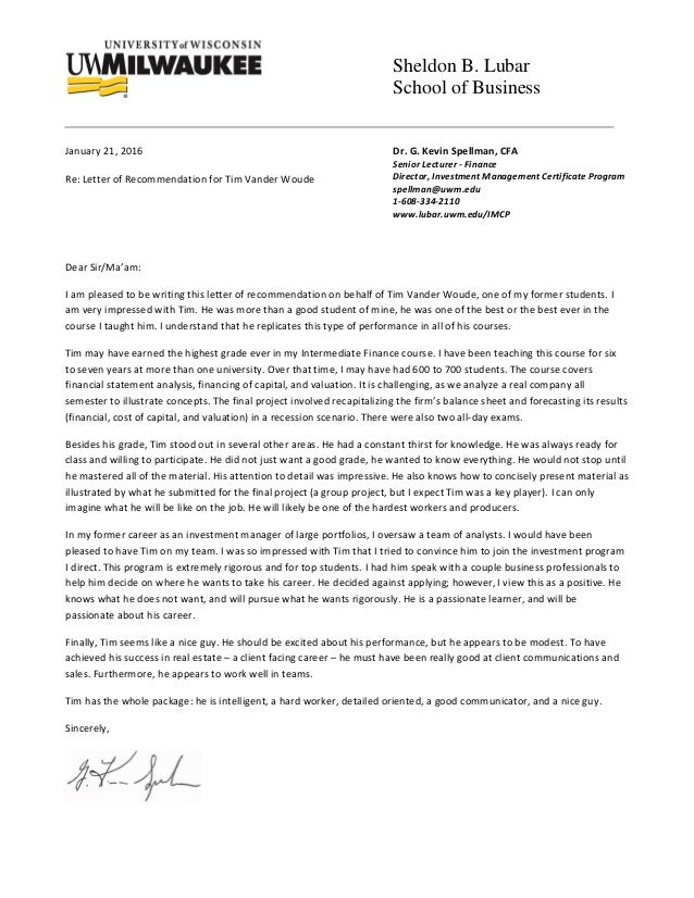 uwm finance professor and imcp director spellman letter of recommenda how to ask a previous professor for a letter of recommendation