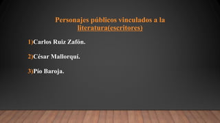 Carlos Ruiz Zafón
•Carlos Ruiz Zafón es un escritor español nacido en Barcelona el 25 de septiembre de 1964.
•Fue autor de...