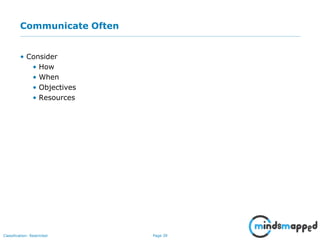Page 39Classification: Restricted
Communicate Often
• Consider
• How
• When
• Objectives
• Resources
 
