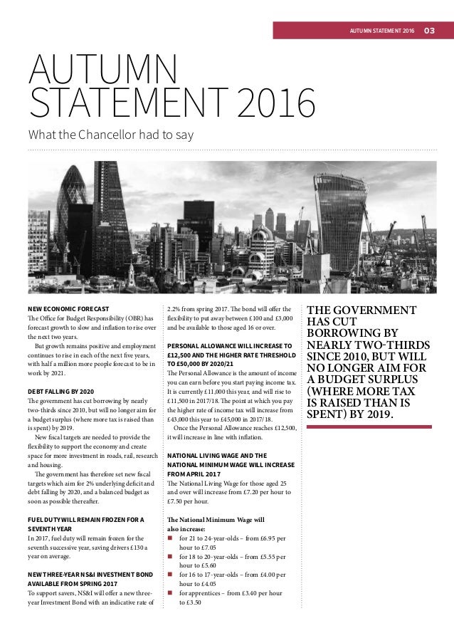 Bfm Autumn Statement Summary 2016