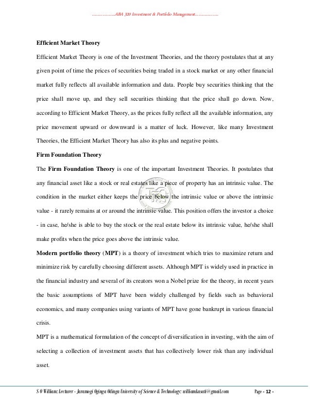 modern portfolio theory and investment analysis pdf