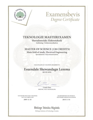 MSc degree certificate