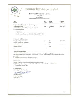 MSc degree certificate