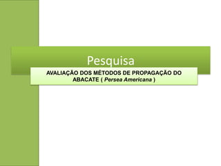 Pesquisa
AVALIAÇÃO DOS MÉTODOS DE PROPAGAÇÃO DO
        ABACATE ( Persea Americana )
 