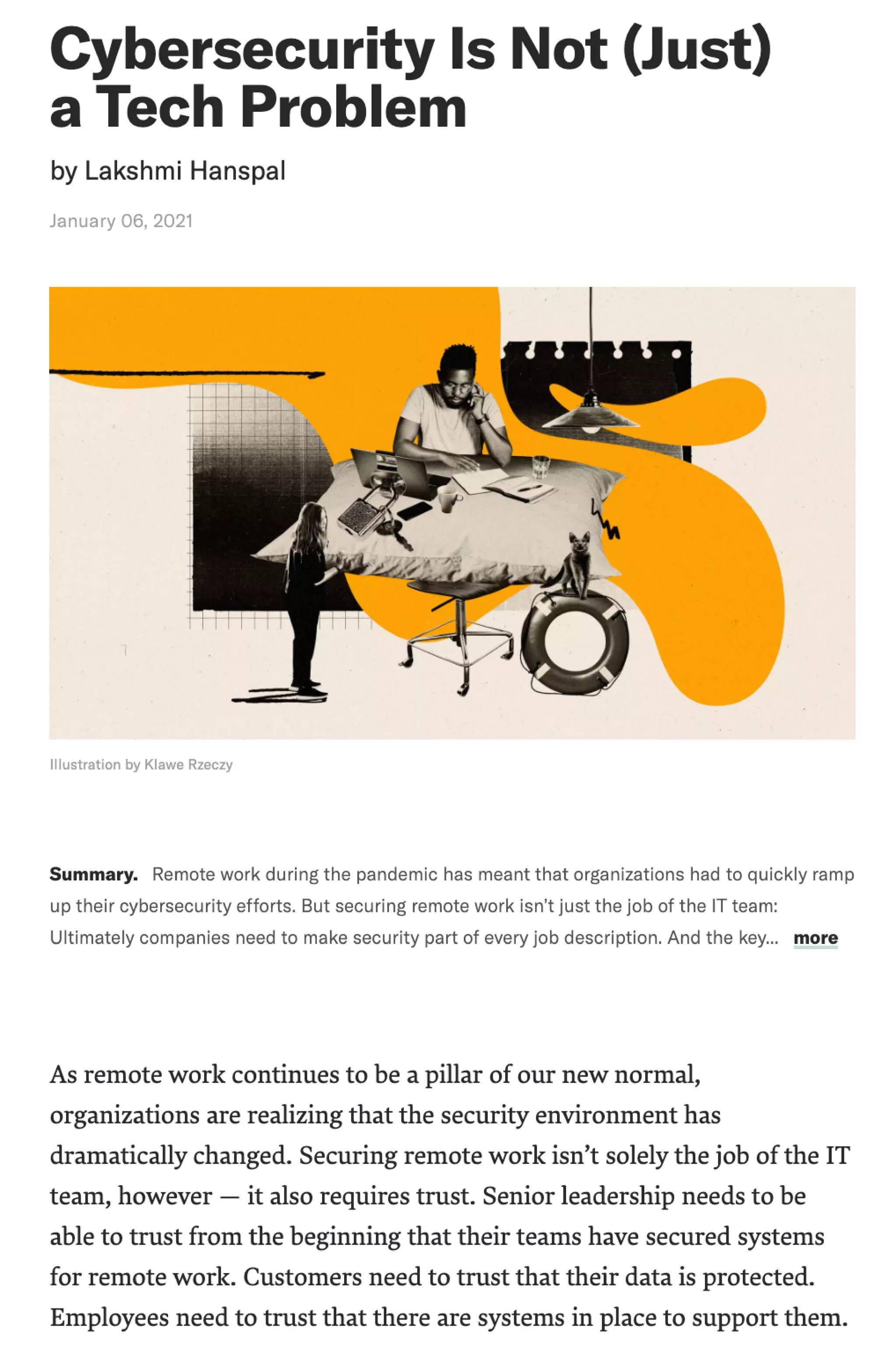 Cybersecurity Is Not (Just) a Tech Problem