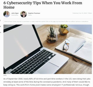 6 Cybersecurity tips when you work from home