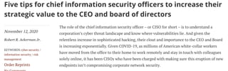 Five tips for chief information security officers to increase their strategic value to the CEO and board of directors